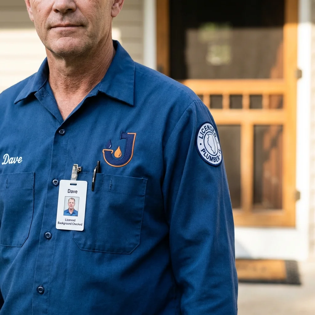 Licensed plumber showing ID badge in Fergus Falls, MN