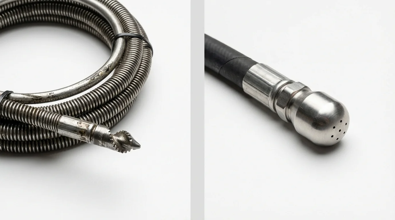 Drain snake cable and hydro jetting nozzle used for drain cleaning in Fergus Falls, MN