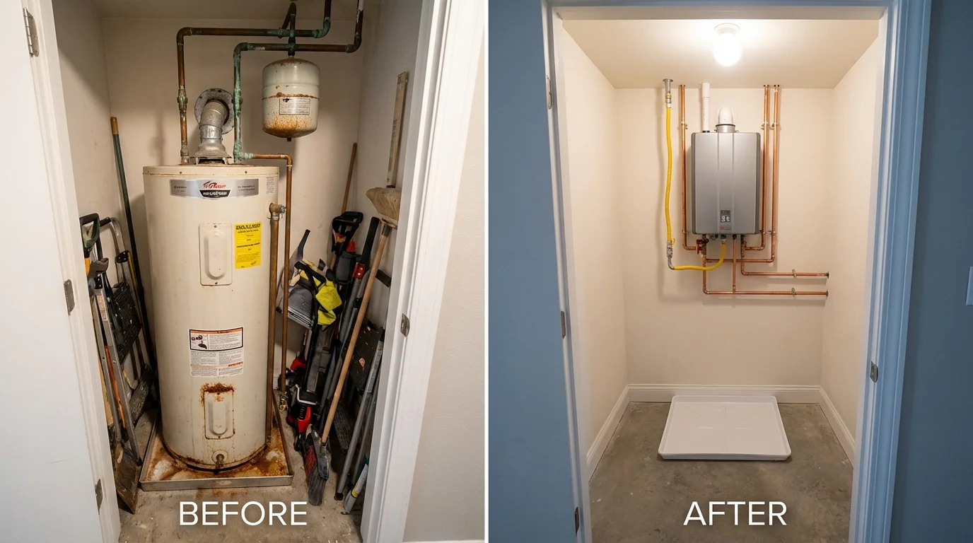 Tank water heater versus wall-mounted tankless unit comparison for Fergus Falls, MN homeowners