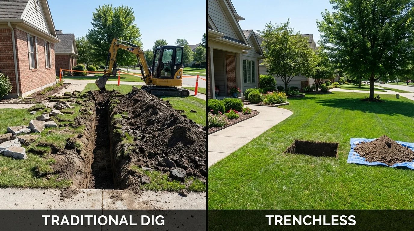 Trenchless sewer repair with minimal yard damage versus traditional excavation in Fergus Falls, MN